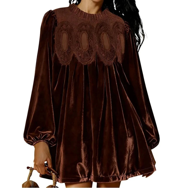 Tanming - Velvet & Lace Babydoll Dress