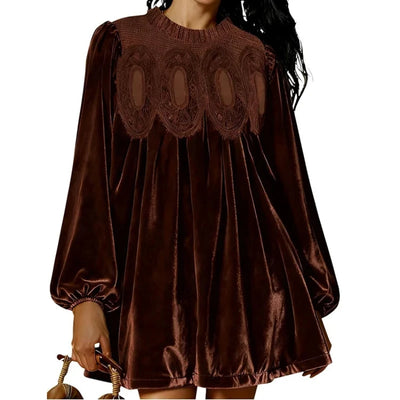 Tanming - Velvet & Lace Babydoll Dress