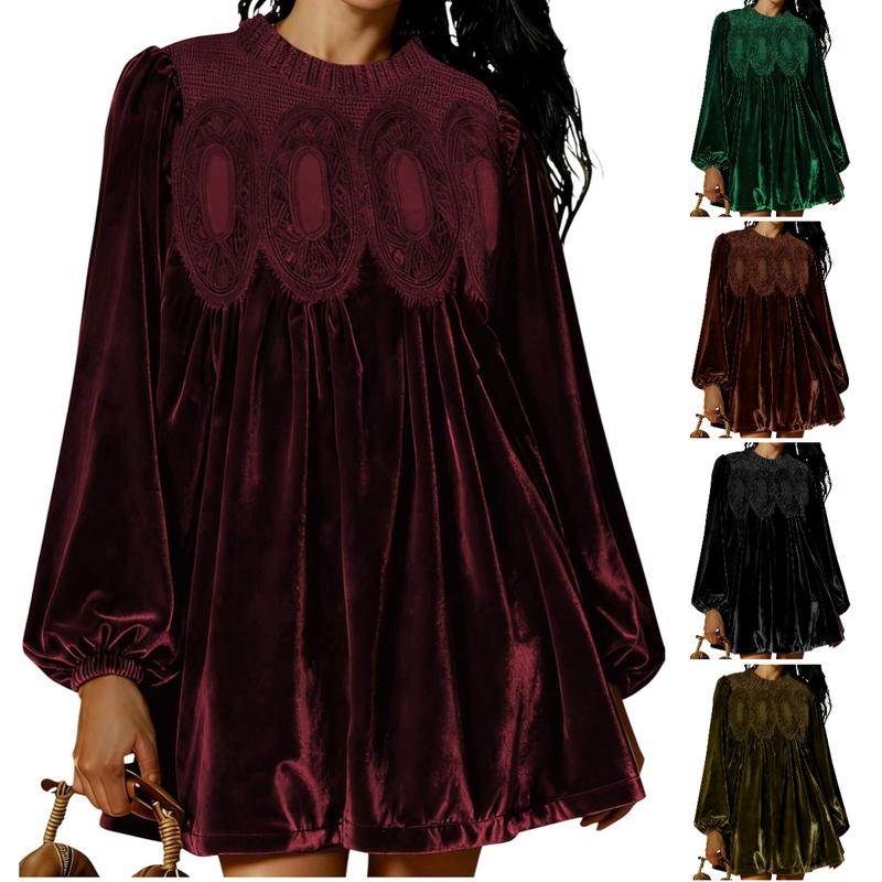 Tanming - Velvet & Lace Babydoll Dress