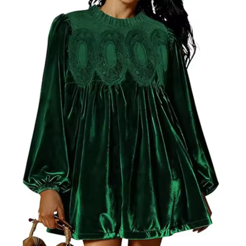 Tanming - Velvet & Lace Babydoll Dress