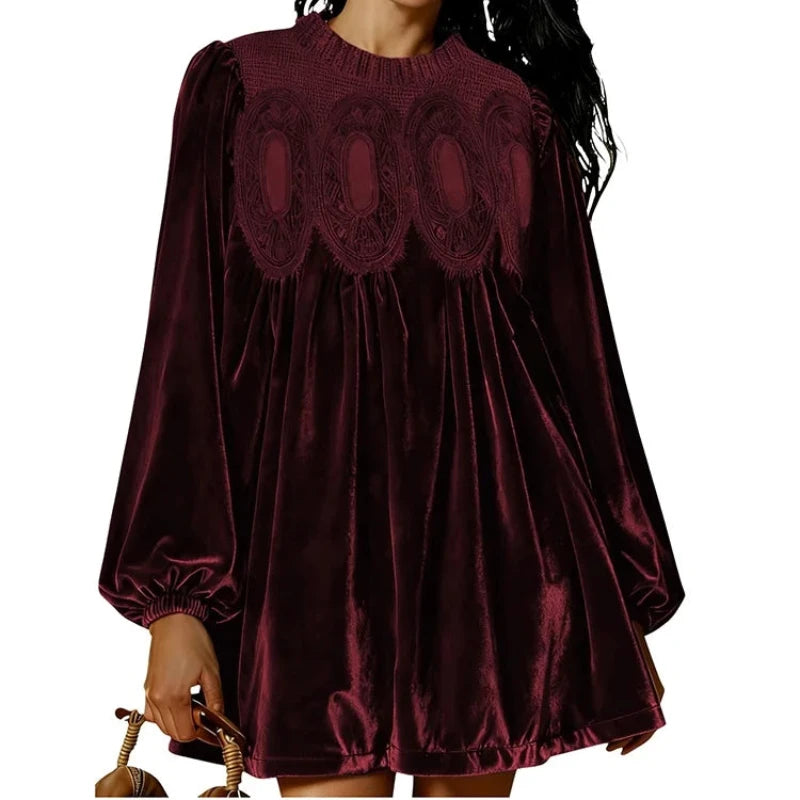 Tanming - Velvet & Lace Babydoll Dress