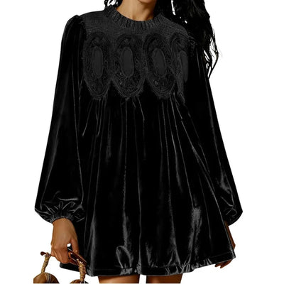 Tanming - Velvet & Lace Babydoll Dress