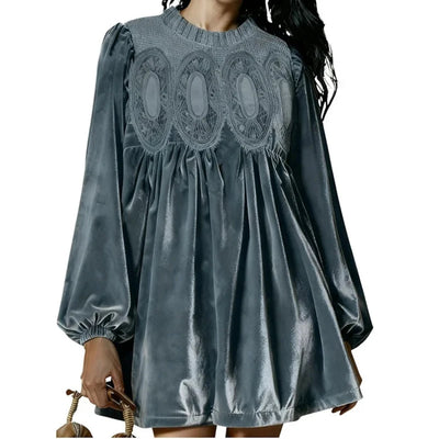 Tanming - Velvet & Lace Babydoll Dress