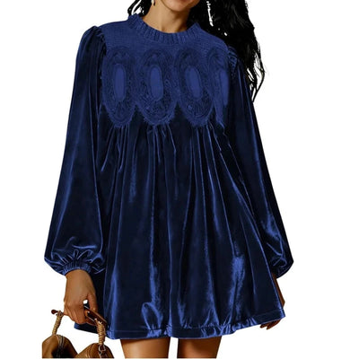 Tanming - Velvet & Lace Babydoll Dress